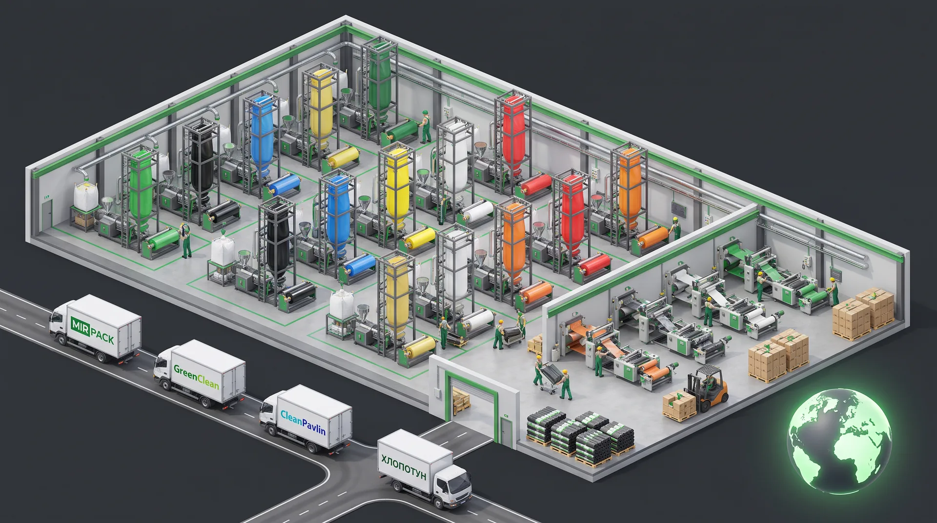 Scheme of the polyethylene bag production line
